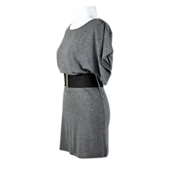 T-Shirt Knit Dress Above the Knee Belted Dolman Sleeves Gray Women’s Size Small - Picture 3 of 5